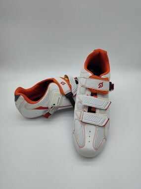 PELOTON Cycling Shoes Men’s 13.5-14 EU 47 White Orange w/ Cleats